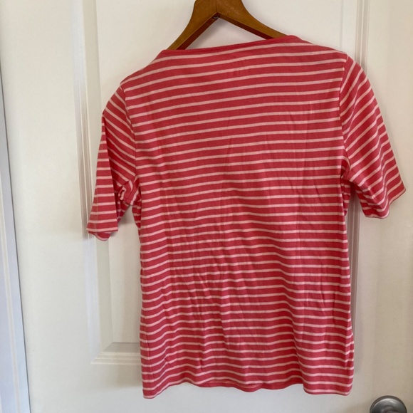 Talbots 100% Pima Cotton coral striped Tee | Shirt | Blouse | Top | Super Soft! - Picture 3 of 3